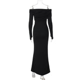 IFOMT Outfits Off The Shoulder Bodycon Ruched Bandage Long Sleeve Midi Women'S Dresses Elegant Evening Casual Ladies Dress For Winter