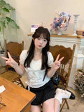 Ifomt ootd Y2k Top Lace White Slim Kawaii Cute Women Clothes T shirt Suit Harajuku Sexy Sweet Girl Japanese Grunge Crop Top 2000s Tshirts