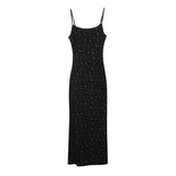 IFOMT Women Summer Sexy Bodycon Dress Lady Sexy Spaghetti Strap Sleeveless Split Sheath Floral Dress Maxi Black Vestidos