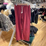 Ifomt Red Plaid Straight Long Pant Woman 2025 Spring Summer Casual Wide Leg Pants Cotton Female High Waist Straight Trousers