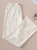 Ifomt New Deer Print T-shirts+Eyelet Long Pant Women Summer Cotton Cute Pajama 2 Piece Set Sweet Vintage Home Trouser Two Sets Y2K