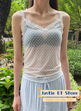 Ifomt Love Graphic Bow Sweet Tank Top Street Party See Through Thin Mesh Sexy Y2K Tops Sheer Slim Summer Camisole Cover-ups 2025 New