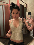 Ifomt Korean Fashion Backless Tank Top 2024 Streetwear Style Sleeveless Halter Camis Tank Tops Summer Slim Fit Vest Casual Outfit