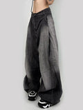 IFOMT Washed Contrast Waist Pleated Relaxed Leg Boyfriend Jeans