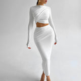 IFOMT Outfits O Neck Long Sleeve Bandage Crop Top Long Skirt Women'S Sets Elegant Evening Party Korean Ladies Sets Winter Casual Clothe