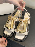 IFOMT Chains Open Toe Split-Joint Square-Toe Sandals