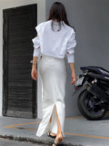 IFOMT Solid Slim Long Skirt With Slit High Waist See Through Casual Maxi Skirts Women's Street Fashion Temperament Skirts Woman