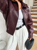 IFOMT Faux Leather Short Jacket For Women Zipper Long Sleeve Lapel Moto Biker Street Coats Female 2024 New Chic Outwear Top