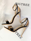 IFOMT Belt Buckle Open Toe Shiny Split-Joint Pumps Sandals Sandals