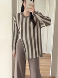 IFOMT Knitted Side Slits Sweater Women Autumn Loose High Waist Long Pants Women's Fashion Pullover 2 Piece Suits Womens Outfits