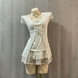 Ifomt Party Dresses Sweet 2-Piece Set Goth Lace Sexy Punk Vintage Halter Dress Ball Gown Harajuku Korea Bow Y2K Emo 2000s Fashion Rock