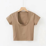 IFOMT Summer Sexy T Shirt Tops for Women Clothes Stretch Slim Tees Shirt Femme U Neck Short Sleeve T-shirts Streetwea Crop Top