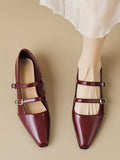 IFOMT Belt Buckle Pointed-Toe Split-Joint Flat Shoes Mary Janes
