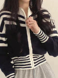 IFOMT Collar Neck Stripe Short Cardigan