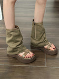 IFOMT Hollow Split-Joint Split-Toe Zipper Boots Platform Shoes Sandals