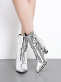 IFOMT Pointed-Toe Shiny Split-Joint Boots Pumps