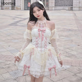 Ifomt Gothic Lolita Princess Dress Women Sweet Bowknot Cross Lace Ruffles Evening Party Dresses Japanese Harajuku Y2k Bandage Vestidos