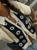 IFOMT Outfit Casual Knitted Hollow Out Flower Cardigan Women Retro Short Sleeve Single-Breasted Lapel Sweaters Lady Autumn Chic Streetwear