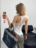 IFOMT Summer Y2k Clothing Tank Tops Women White Fashion Thin Lace Patchwork Tops Sleeveless Camisole Vest Streetwear Low-Cut Design
