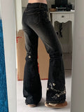 Ifomt Weekeep Floral Embroidery Jeans Vintage 2000s Low Rise Flared Jeans Women Retro y2k Baggy Denim Pants High Street Basic Trousers Casual Outfit