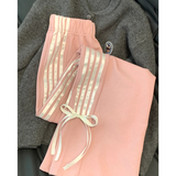 Ifomt Women's Pink Bow Apricot Sweatpants Y2k Retro 2000s High Waist Baggy Jogger Trousers Harajuku Streetwear Wide Pants Clothes 2024