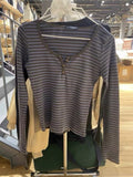 Ifomt Women's Brown Striped Cotton T-Shirt V Neck Slim Long Sleeve Tee Tops Female Streetwear Vintage Y2K Spring Autumn Woman Tshirt