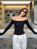 IFOMT Slim Slash Neck T-shirt Long Sleeve Women Skinny Off Shoulder Tops Autumn Winter Streetwear Sexy Crop Top Female