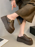 IFOMT Belt Buckle Round-Toe Split-Joint Loafers Platform Shoes Slippers&Mules