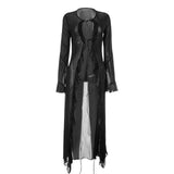 IFOMT Outfits Women's Summer Boho Beachwear Lace See-through Bow Tied Flare Long Cardigan Black Long Sleeve Sexy Bikini Cover-ups