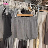 Ifomt Solid Sweat Shorts Women Elastic High Waist Side Split Straight Short Pant Casual Simple Basic Streetwear Cotton Shorts