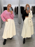 IFOMT Silk Satin White Maxi Skirt Long Ruffled Pleated Skirts Elegant Lantern Pants A-Line Silk Long Skirts For Women  NewChristmas Gifts