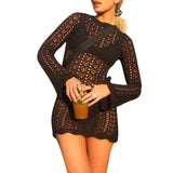 IFOMT Outfits Women's Y2K Knitted Crochet Hollow Out See-through Tie-up Backless Slim Fit Cover-ups Short Mini Bodycon Dress