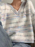 IFOMT Colorful Striped V Neck Short Knit Sweater