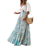 IFOMT Outfits Women's Summer Y2K Flowy Boho Vintage Aesthetic Printed Ruffled Hem Tassels Drawstring Waist Flowy A-Line Long Skirts