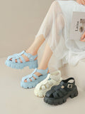 IFOMT Belt Buckle Hollow Round-Toe Split-Joint Gladiators Platform Shoes Sandals