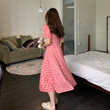 Ifomt Short Sleeve French Elegant Dress Chiffon Floral One Piece Beach Dress Party Vintage Midi Dress Female Summer Temperament Skirt Spring Style 2025