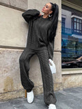 IFOMT Taruxy Autumn Knit Outfits Women Two Piece Sets Rib Loose Pullover And Wide Legs Pants Streetwear Sweater Suit Matching Sets