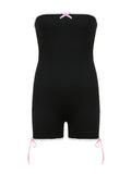 IFOMT Spring Outfits Strapless Contrast Binding Bow Skinny Sleeveless Bodycon Rompers Womens Playsuits