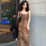 IFOMT Outfits Leopard Print Halter Elegant Evening Long Dress Party Club Summer Sexy Summer Wholesale Y2K Streetwear Casual Clothing