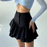 IFOMT Ruffles Slim Shorts Skirts Women Black Temperament High Waist Skirt Femme Street Casual Folds Splice Elegant Skirt LadiesChristmas Gifts