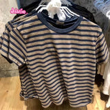 Ifomt Vintage Striped Slim Crop Top Women Summer Basic Short Sleeve Round Neck Soft Cotton T-shirts Female Casual Simple Y2k Tops 2025