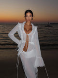 Ifomt Chic Ruffle Hem U Neck Full Sleeve Tops Suit Women Summer Lace Up Slim Fit Solid Color 2pcs Set Summer Lady Holiday Beach Outfit