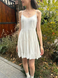 Ifomt Sweet White Lace Trim A-line Dress Women Elastic Waist V-neck Sleeveless Mini Dresses Vintage Preppy Style Y2K Short Vestido New