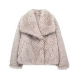 IFOMT Fashion Faux Fur Short Jacket Coat For Women Loose Lapel High Street Outwear Winter 2025 Warm Solid Female Cardigan Coat