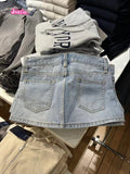 Ifomt Casual Women Blue Denim Mini Skirts Summer Vintage High Waist Pockets A-line Skirts Female Y2k Streetwear Slim Bottoms 2025