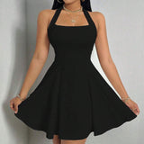 Ifomt All Seasons Women's Dresses Fashion Halter Square Neck Pleated A-Line Mini Elegant Dress New Year Valentine's Day Gift