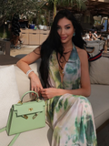 Ifomt Vintage Green Tie Dye Printing Halter Long Dresses Fashion Open Back Sleeveless Slim Fit Mesh Vestidos Summer Beach Holiday Wear