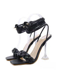 IFOMT Lace-Up Open Toe Split-Joint Square-Toe Pumps Sandals