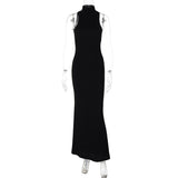 IFOMT Outfit  Stand Collar Sleeveless Elegant Evening Party Bodycon Dress Knitted Rib  Fashion Casual Clothing Y2K Streetwear