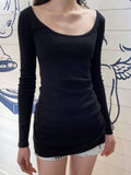 Ifomt Black Sexy Long Sleeve Tees Women Casual Cotton Preppy Style U-neck Sexy Tops Clothes Streetwear Vintage Chic T-shirts Y2K Top